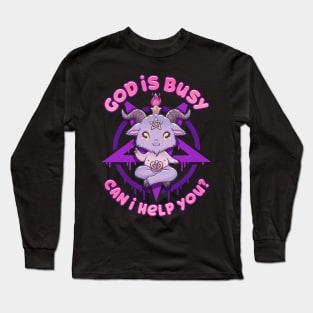 God Is Busy Can I Help You? - Cute Anime Baphomet Long Sleeve T-Shirt